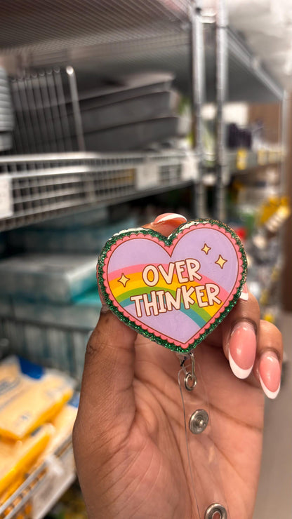 Over Thinker Rainbow Heart Badge Reel