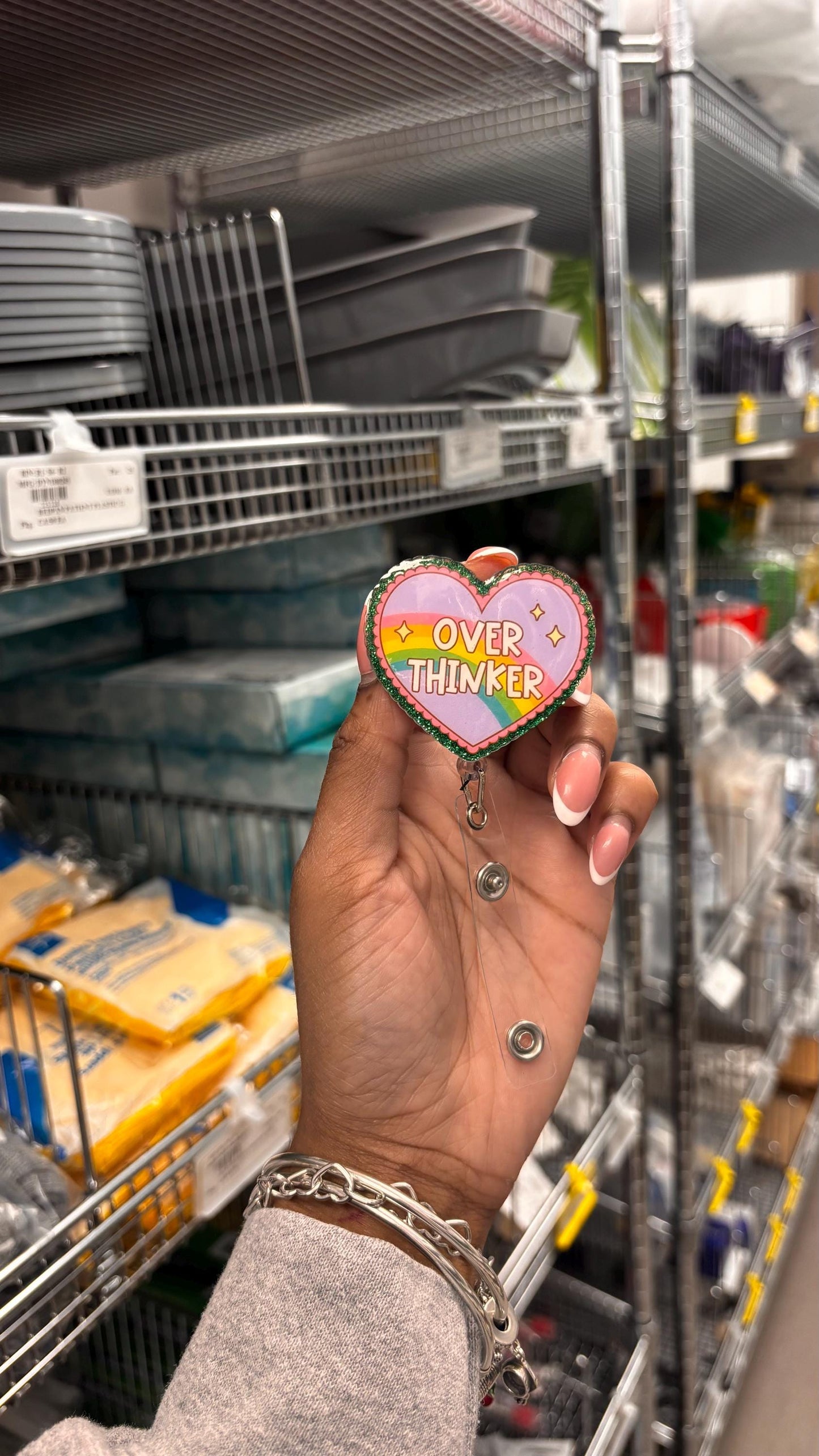 Over Thinker Rainbow Heart Badge Reel